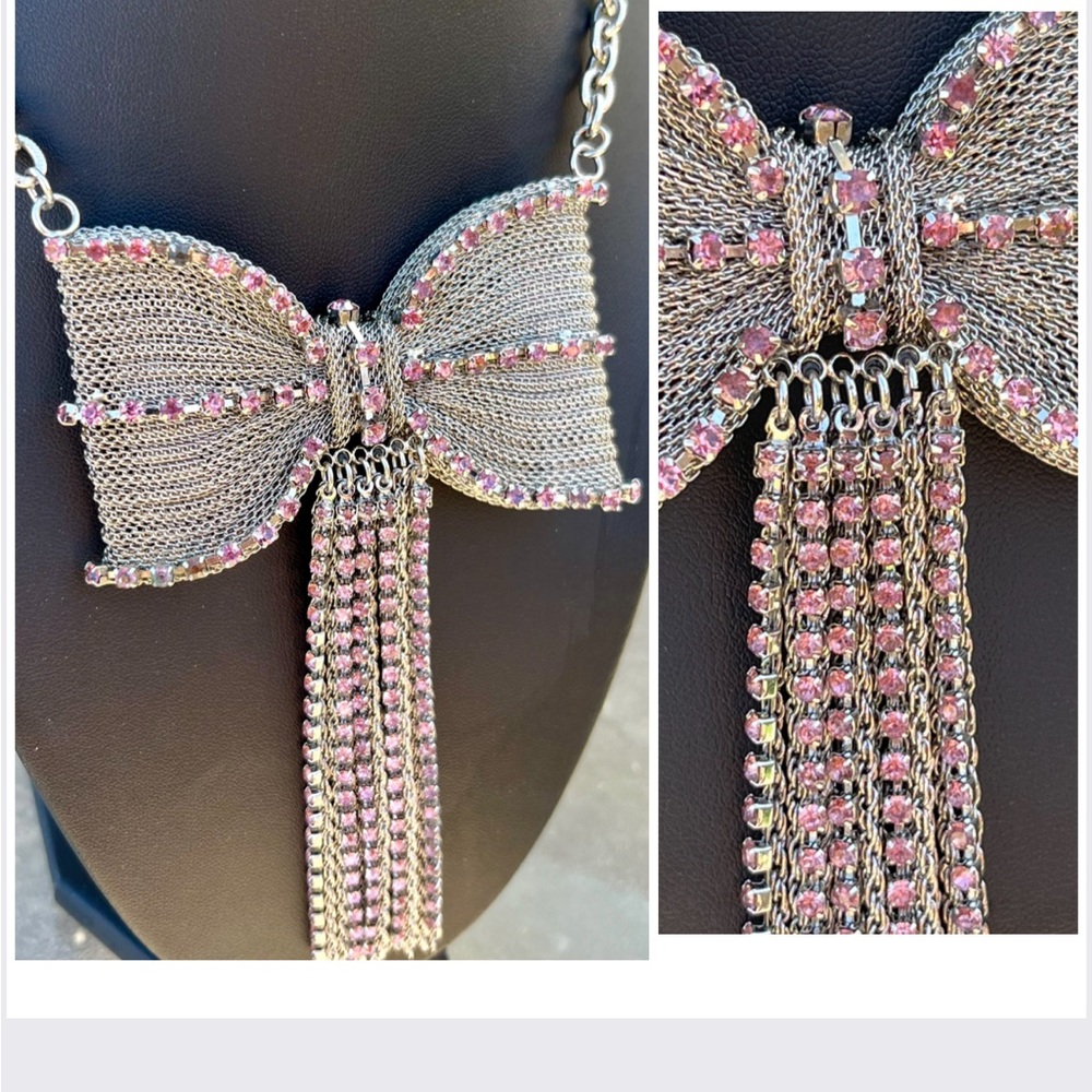 Betsey Johnson Collection Bow Pink Rhinestones Statement Necklace